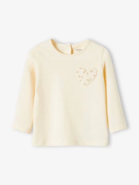 Top With Heart Pocket & Strawberries, For Baby Girls - Light Pink 3 Top With Heart Pocket & Strawberries, For Baby Girls - Light Pink