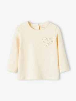 Top With Heart Pocket & Strawberries, For Baby Girls - Grey Green