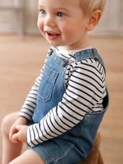 Top With Message For Baby Boys - Dark Blue Stripes
