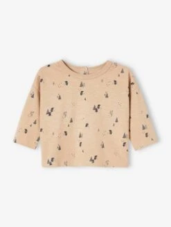 Top With Printed Pine Trees For Babies - Beige