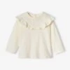 Top With Ruffle In Slub Jersey Knit For Babies - Ecru -PETIT BATEAU Sales Store top with ruffle in slub jersey knit for babies