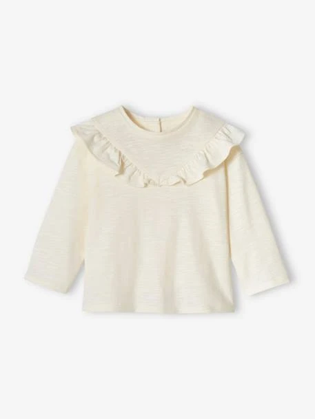 Top With Ruffle In Slub Jersey Knit For Babies - Ecru 3 Top With Ruffle In Slub Jersey Knit For Babies - Ecru