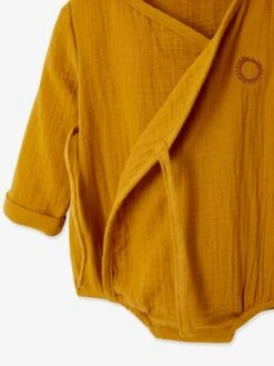 Unisex Bodysuit In Cotton Gauze For Newborn Babies - Brown -PETIT BATEAU Sales Store unisex bodysuit in cotton gauze for newborn babies 4