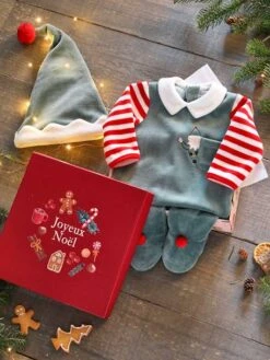 Unisex Christmas Set, Sleepsuit + Beanie, For Babies - Green