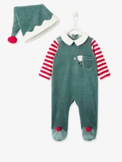 Unisex Christmas Set, Sleepsuit + Beanie, For Babies - Green -PETIT BATEAU Sales Store unisex christmas set sleepsuit beanie for babies 6