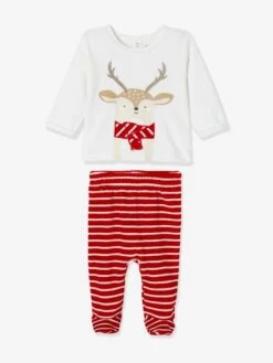Velour Christmas Pyjamas For Babies - White