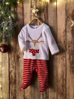 Velour Christmas Pyjamas For Babies - White -PETIT BATEAU Sales Store velour christmas pyjamas for babies 16