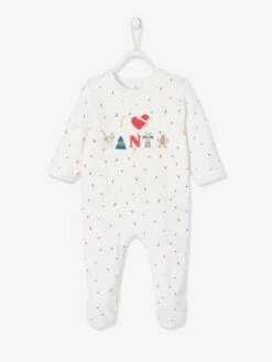 Velour Christmas Sleepsuit For Babies - White/print
