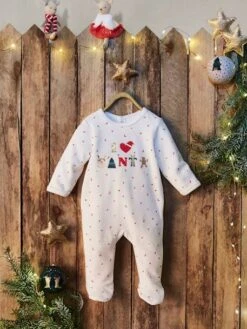 Velour Christmas Sleepsuit For Babies - White/print -PETIT BATEAU Sales Store velour christmas sleepsuit for babies 5