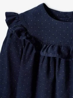 Velour Dress With Ruffle & Matching Headband For Babies - Blue Dark All Over Printed -PETIT BATEAU Sales Store velour dress with ruffle matching headband for babies 3
