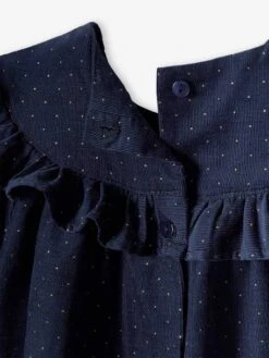 Velour Dress With Ruffle & Matching Headband For Babies - Blue Dark All Over Printed -PETIT BATEAU Sales Store velour dress with ruffle matching headband for babies 4