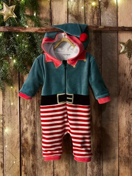 Velour "Father Christmas" Jumpsuit, Unisex, For Babies - Dark Red 7 Velour "Father Christmas" Jumpsuit, Unisex, For Babies - Dark Red - Image 5
