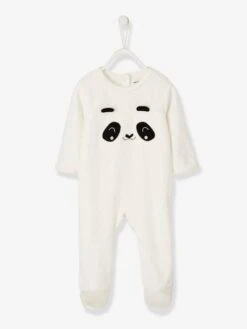Velour Sleepsuit For Babies, Press Studs On The Back - White
