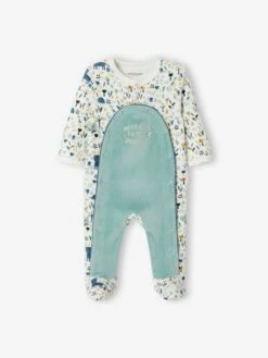 Velour Sleepsuit For Baby Boys, Oeko Tex® - White Light All Over Printed