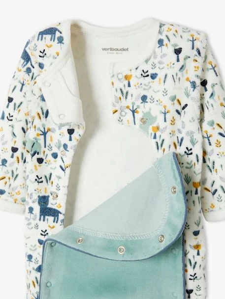 Velour Sleepsuit For Baby Boys, Oeko Tex® - White Light All Over Printed 6 Velour Sleepsuit For Baby Boys, Oeko Tex® - White Light All Over Printed - Image 4