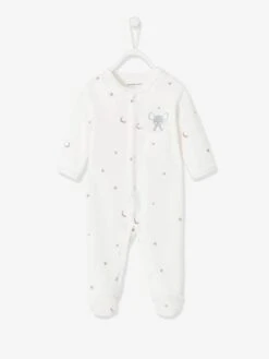 Velour Sleepsuit, Press Studs On The Front, For Babies - White