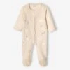 Velour Sleepsuit With Front Opening, For Babies - Marl Beige 2 Velour Sleepsuit With Front Opening, For Babies - Marl Beige -PETIT BATEAU Sales Store velour sleepsuit with front opening for babies
