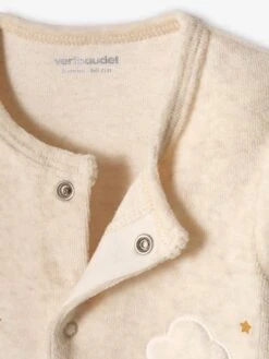 Velour Sleepsuit With Front Opening, For Babies - Marl Beige -PETIT BATEAU Sales Store velour sleepsuit with front opening for babies 2
