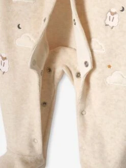 Velour Sleepsuit With Front Opening, For Babies - Marl Beige -PETIT BATEAU Sales Store velour sleepsuit with front opening for babies 3