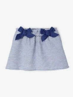 Wide Skirt In Ottoman Fabric For Babies - Blue Dark Striped