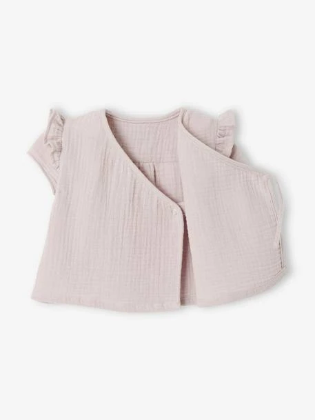 Wrap-Over Jacket In Cotton Gauze For Newborn Babies - Purple Light Solid With Design 7 Wrap-Over Jacket In Cotton Gauze For Newborn Babies - Purple Light Solid With Design - Image 5