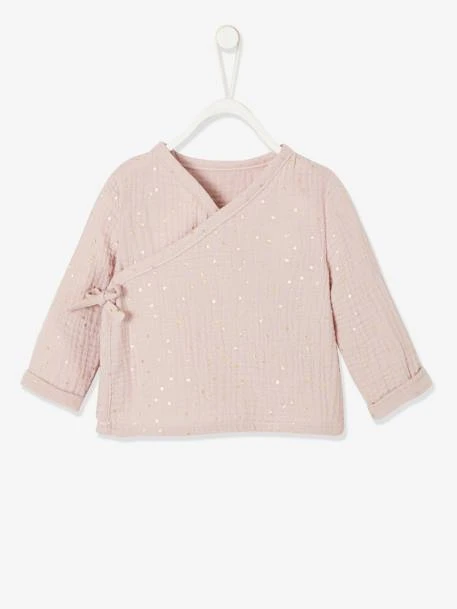 Wrap-Over Jacket In Cotton Gauze For Newborn Baby - Light Pink/print 3 Wrap-Over Jacket In Cotton Gauze For Newborn Baby - Light Pink/print